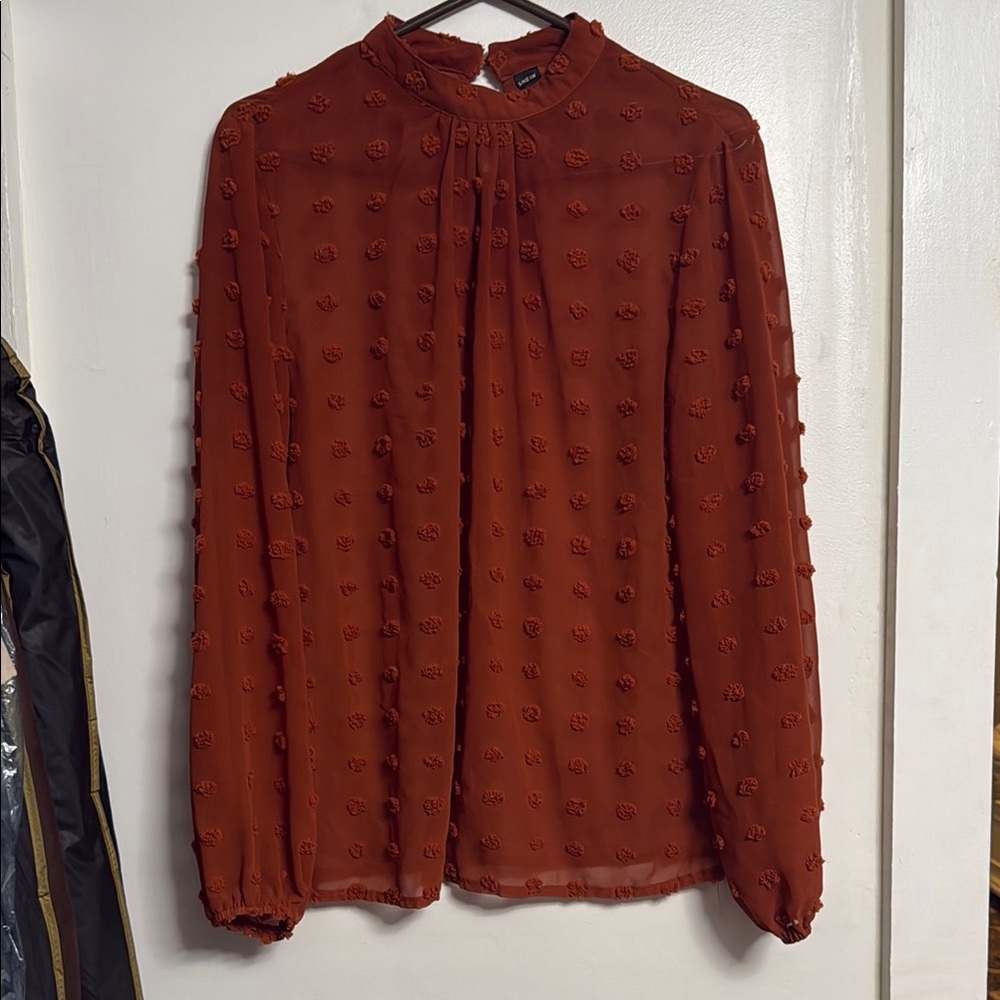 SHEIN Brown Ruffled Mandarin Collar Blouse